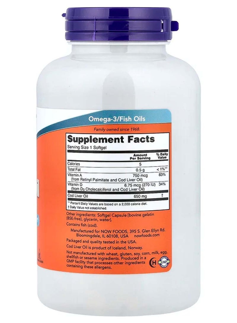 ناو زيت كبد سمك القد، 650 ملجم، 250 كبسولة هلامية - Image 2